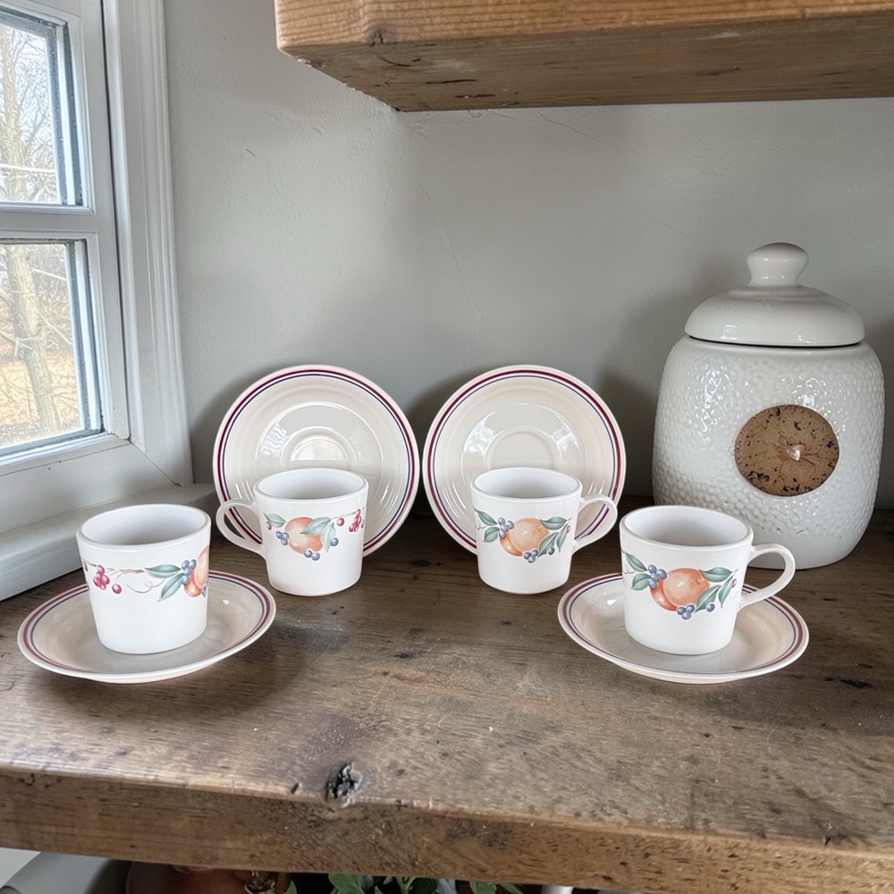 Corning Corelle Abundance Stoneware Flat Cup Saucer Set of 4